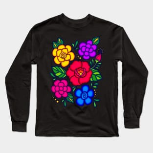 Mexican Embroidered Flowers Long Sleeve T-Shirt